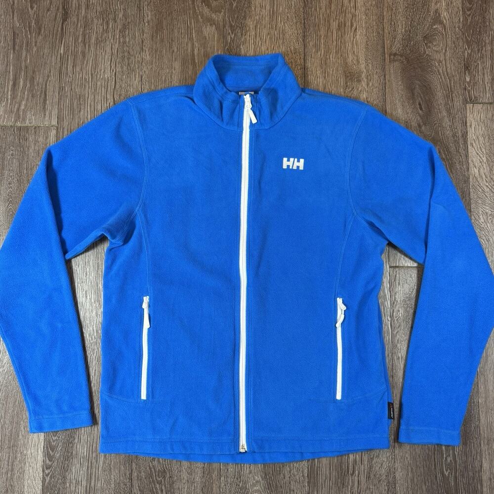 Helly Hansen Fleece Jacket Men Large Blue Full Zip HH Logo Polartec Collar M